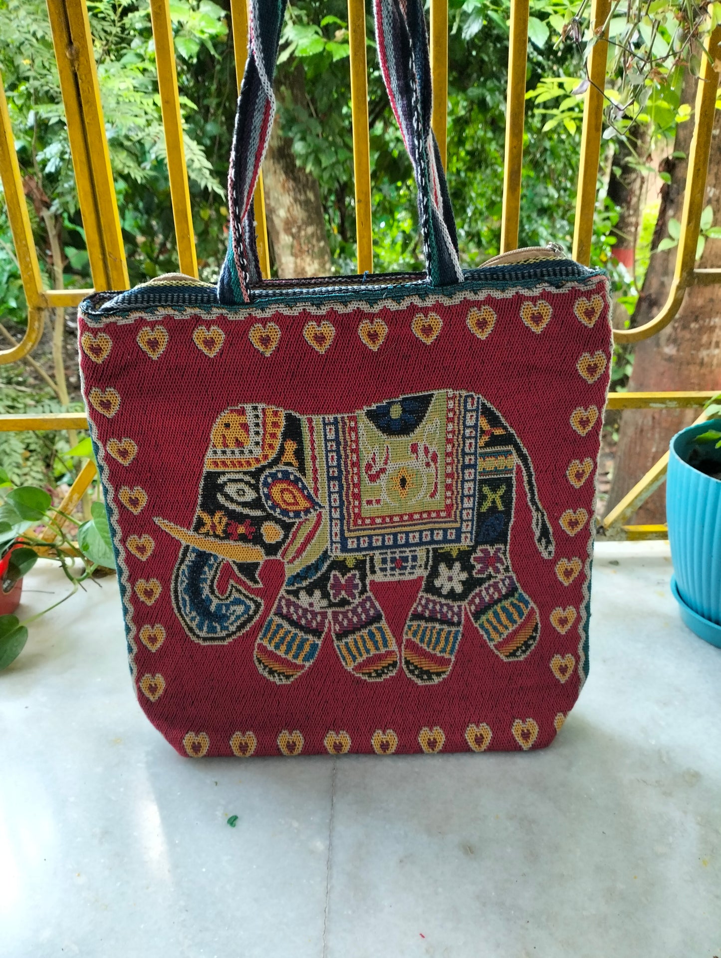 Handcrafted Shantiniketan Tote Bag – Colorful Traditional Design for Women
