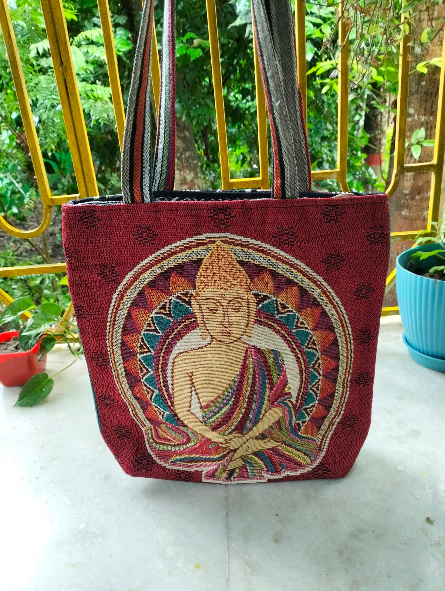 Handcrafted Shantiniketan Tote Bag – Colorful Traditional Design for Women
