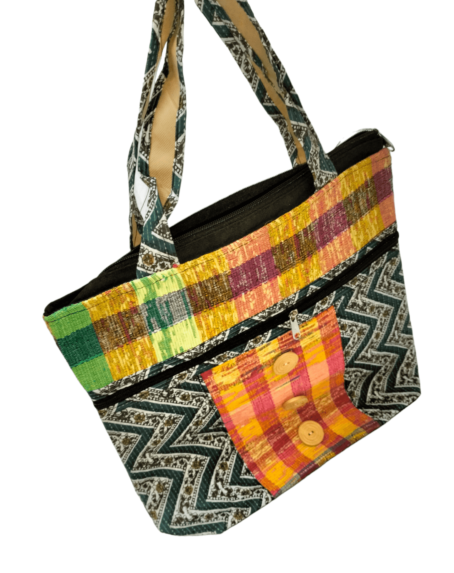 Stylish colorful traditional shantiniketan tote bag for women with zip - AP BAG BHANDAR