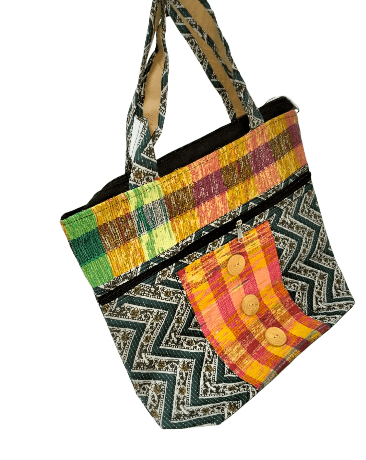 Stylish colorful traditional shantiniketan tote bag for women with zip - AP BAG BHANDAR