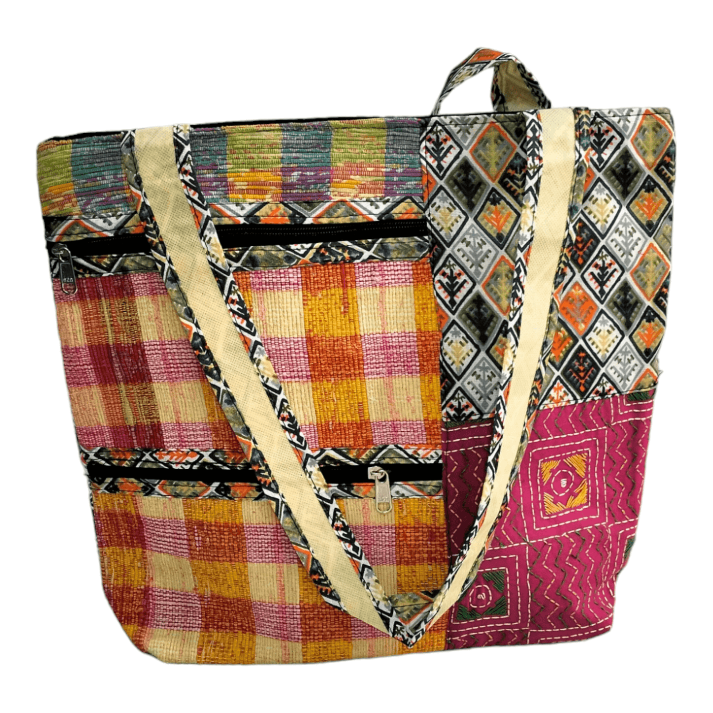 Stylish colorful cotton shantiniketan tote bag for women with zipper - AP BAG BHANDAR