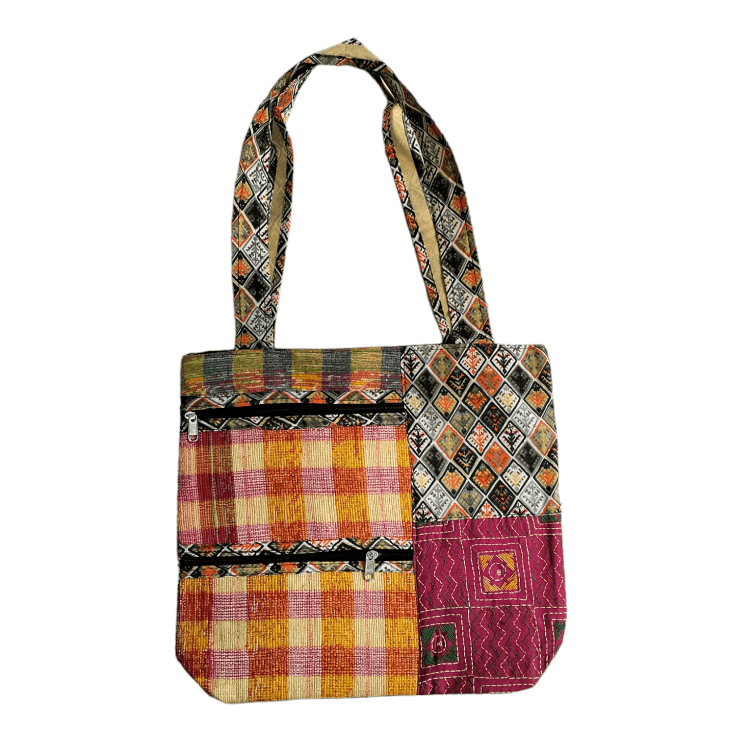 Stylish colorful cotton shantiniketan tote bag for women with zipper - AP BAG BHANDAR
