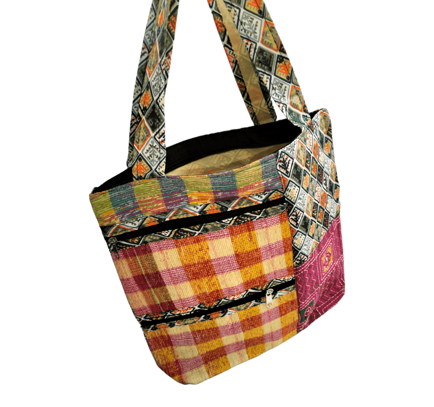 Stylish colorful cotton shantiniketan tote bag for women with zipper - AP BAG BHANDAR