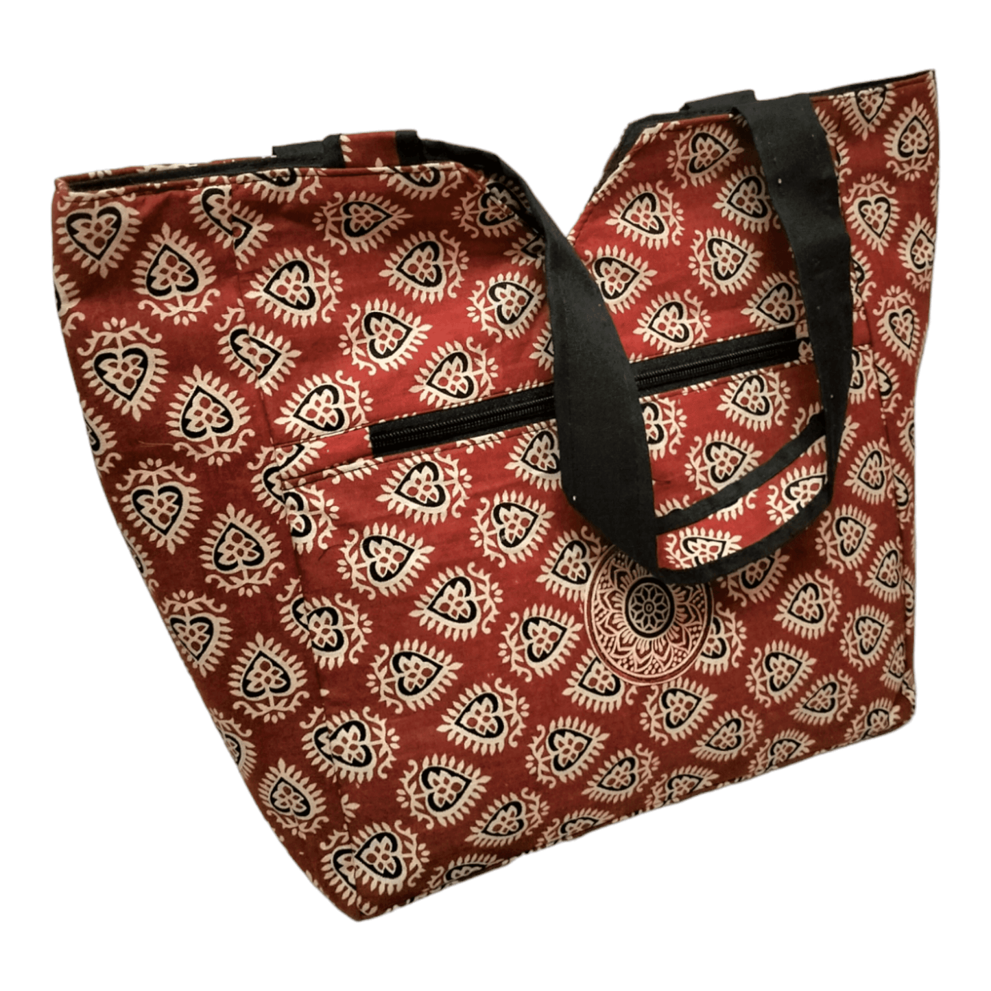 Large Spacious Stylish colorful cotton shantiniketan tote bag for women with zipper - AP BAG BHANDAR