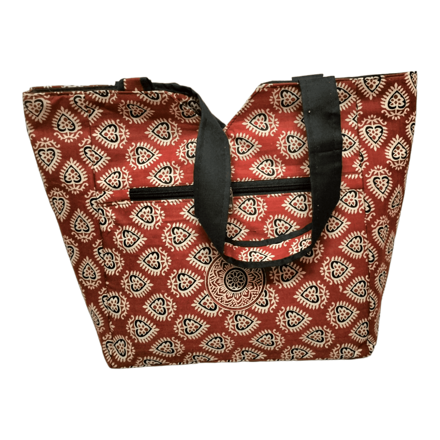 Large Spacious Stylish colorful cotton shantiniketan tote bag for women with zipper - AP BAG BHANDAR