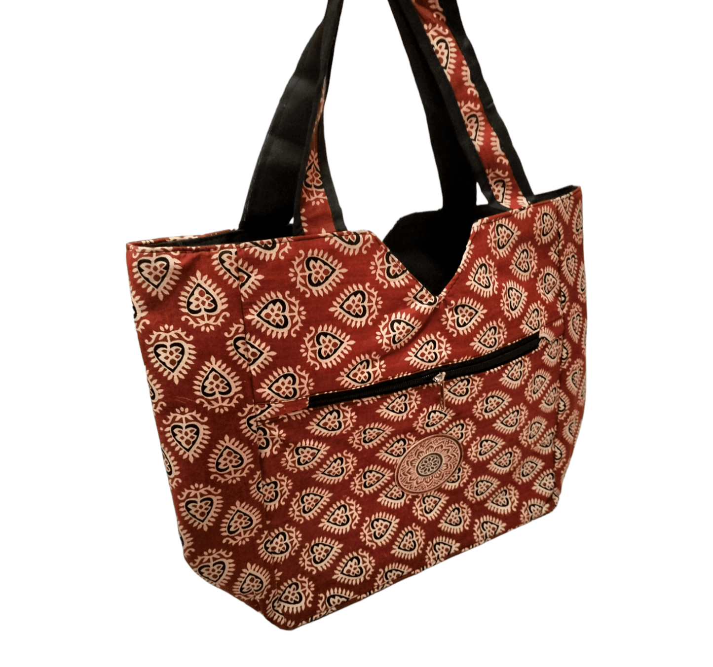 Large Spacious Stylish colorful cotton shantiniketan tote bag for women with zipper - AP BAG BHANDAR