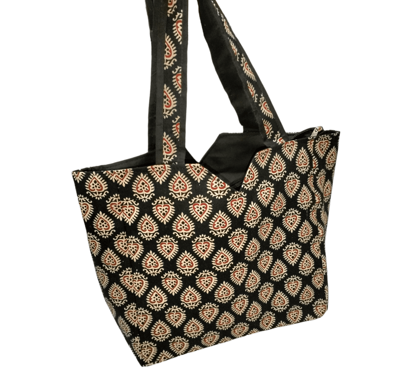 Large spacious Stylish colorful cotton shantiniketan tote bag for women with zipper - AP BAG BHANDAR