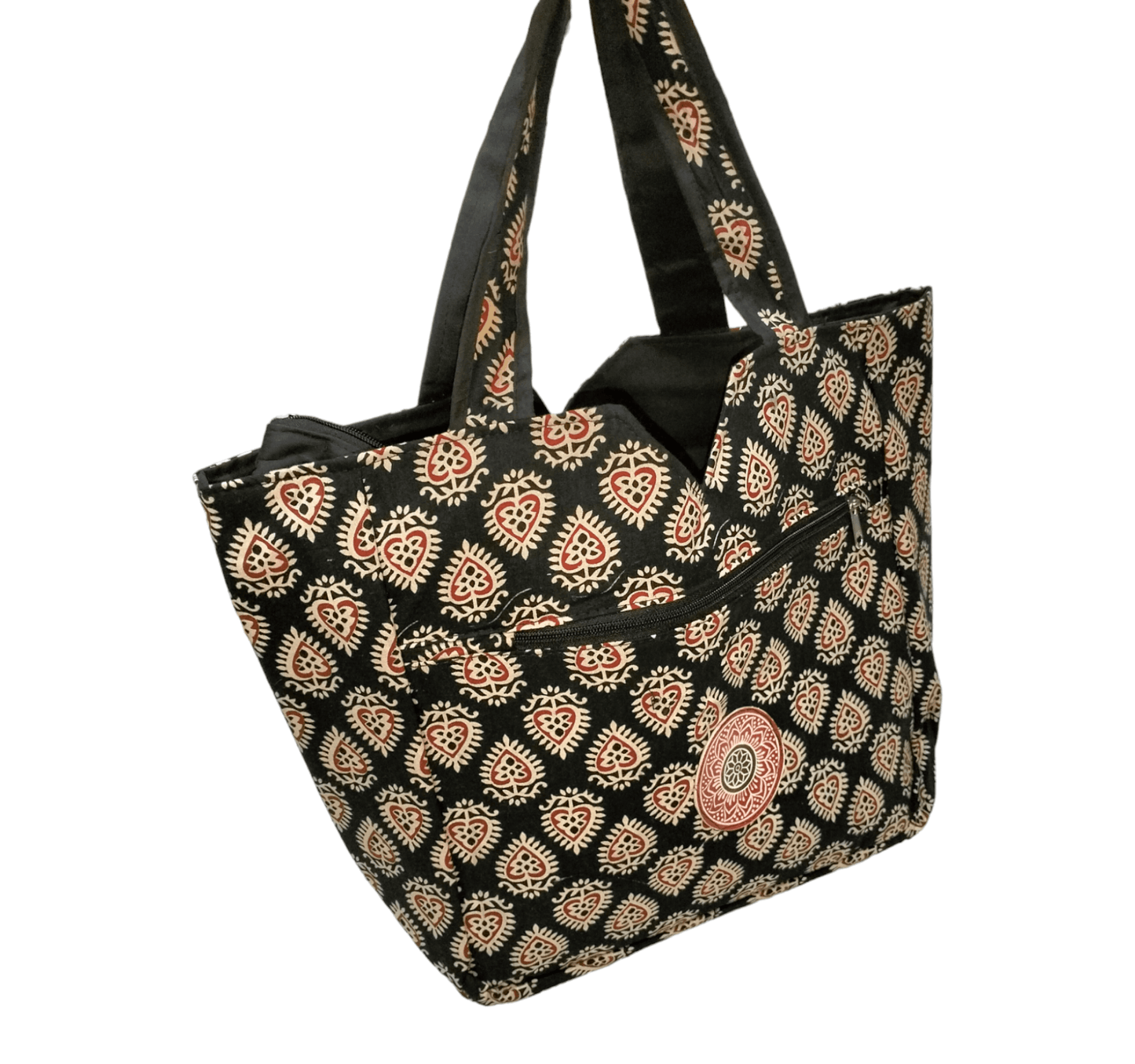 Large spacious Stylish colorful cotton shantiniketan tote bag for women with zipper - AP BAG BHANDAR