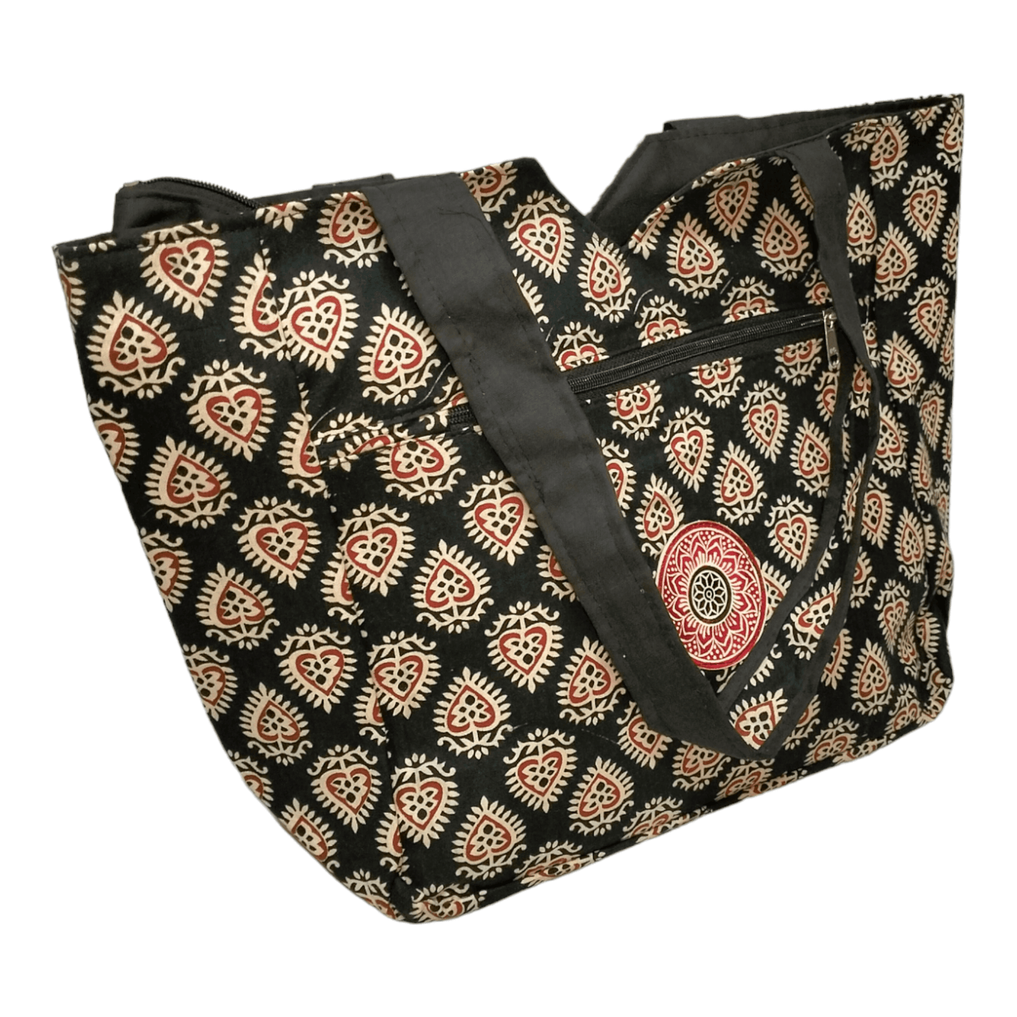 Large spacious Stylish colorful cotton shantiniketan tote bag for women with zipper - AP BAG BHANDAR