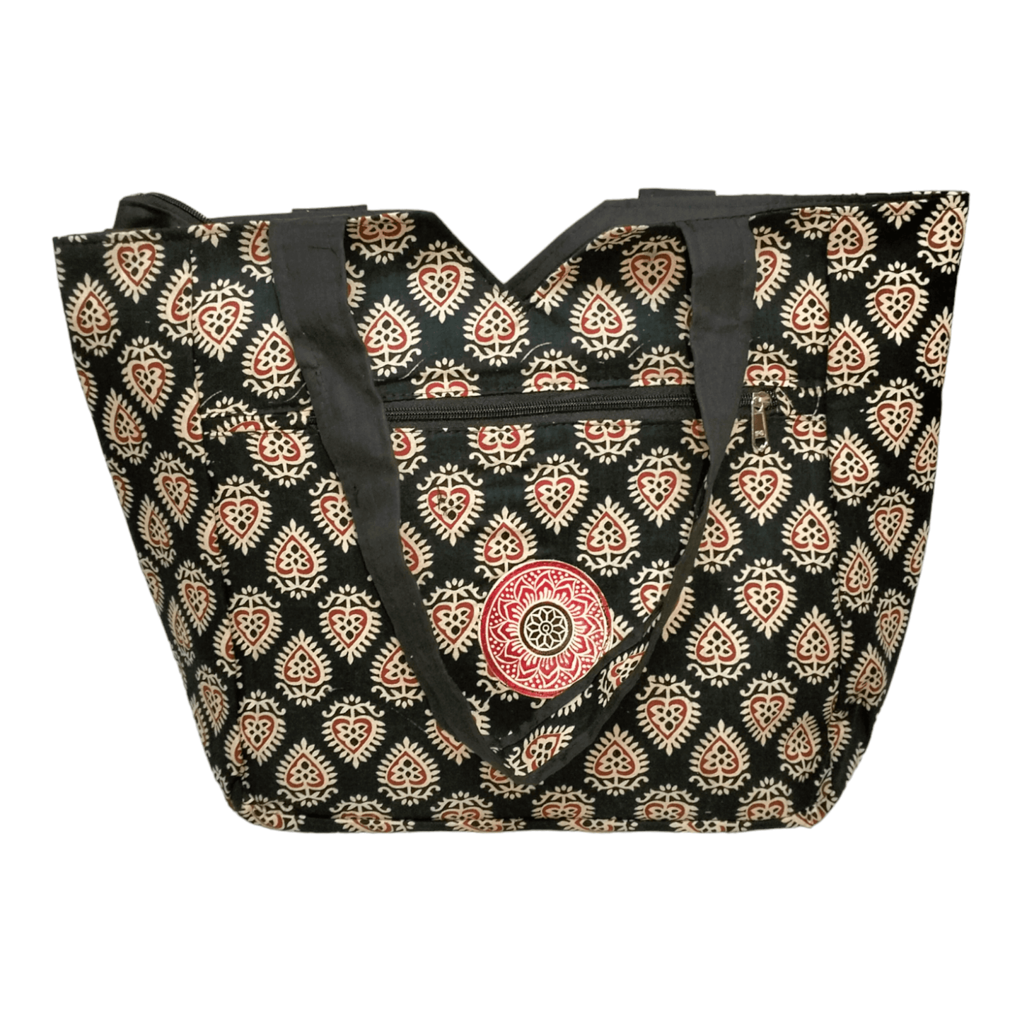 Large spacious Stylish colorful cotton shantiniketan tote bag for women with zipper - AP BAG BHANDAR