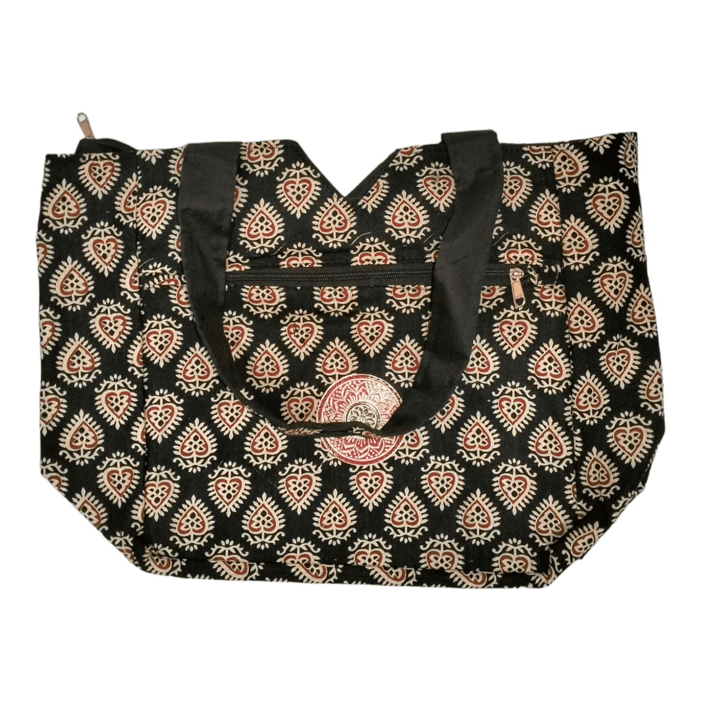 Large spacious Stylish colorful cotton shantiniketan tote bag for women with zipper - AP BAG BHANDAR