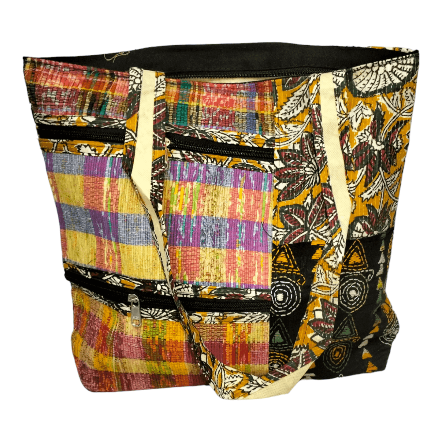 Stylish colorful cotton shantiniketan tote bag for women with zipper - AP BAG BHANDAR