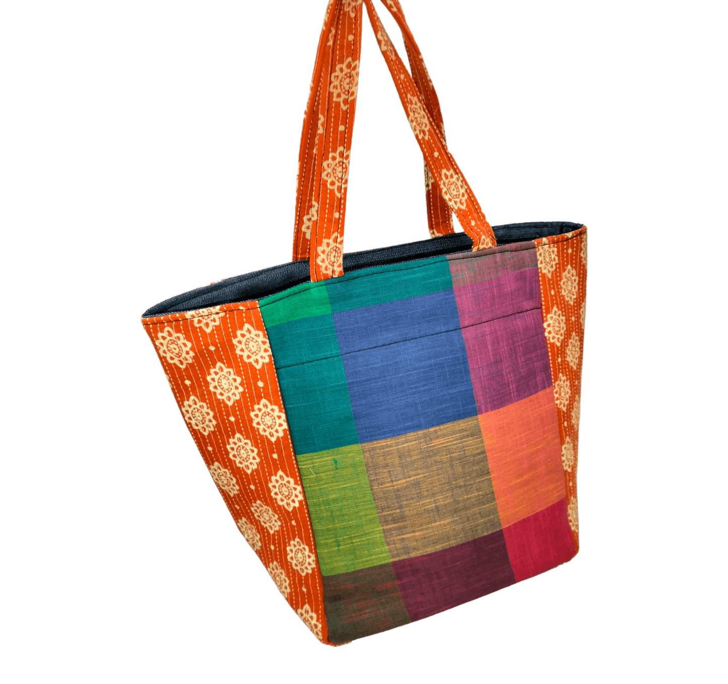 Stylish colorful cotton shantiniketan tote bag for women with zipper - AP BAG BHANDAR