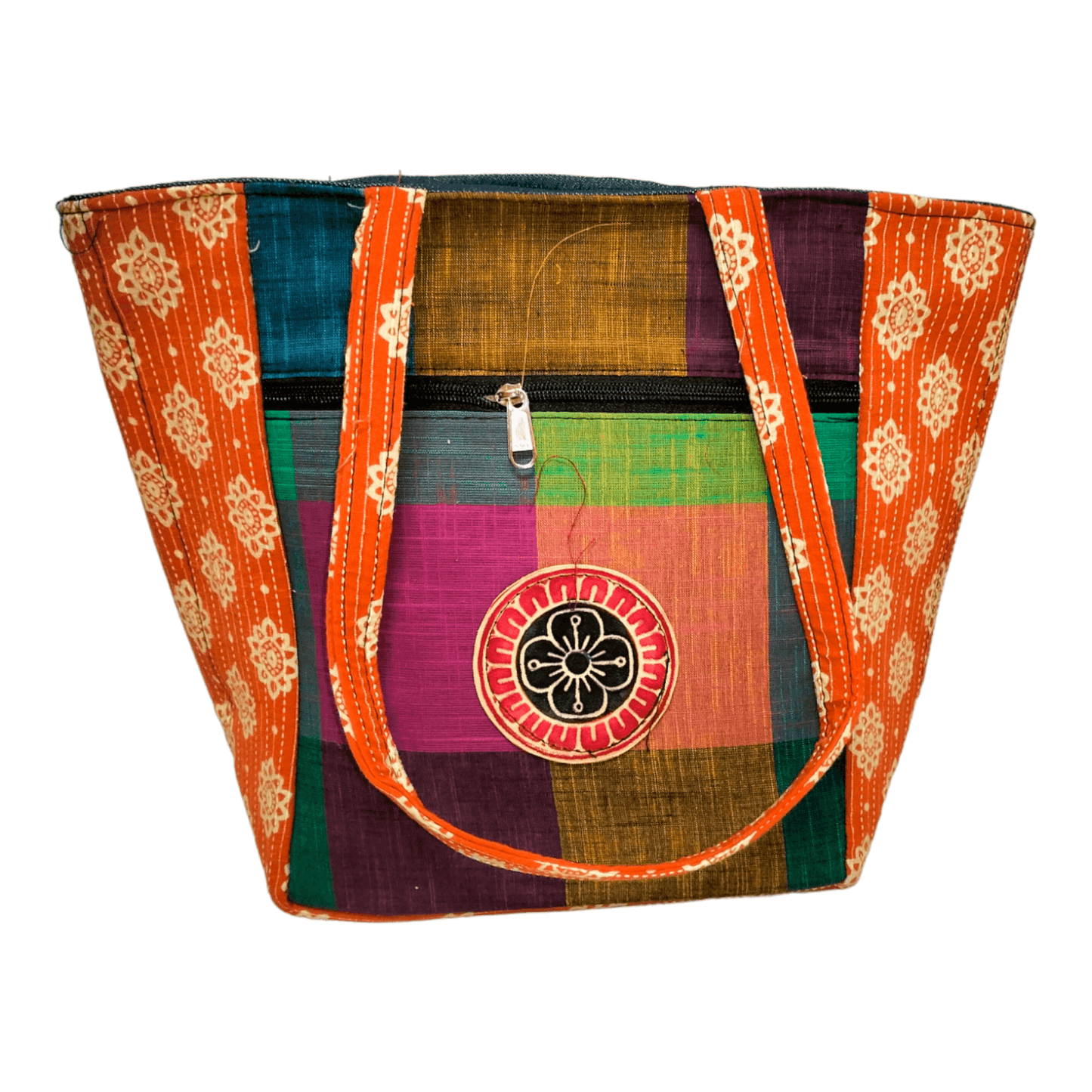 Stylish colorful cotton shantiniketan tote bag for women with zipper - AP BAG BHANDAR