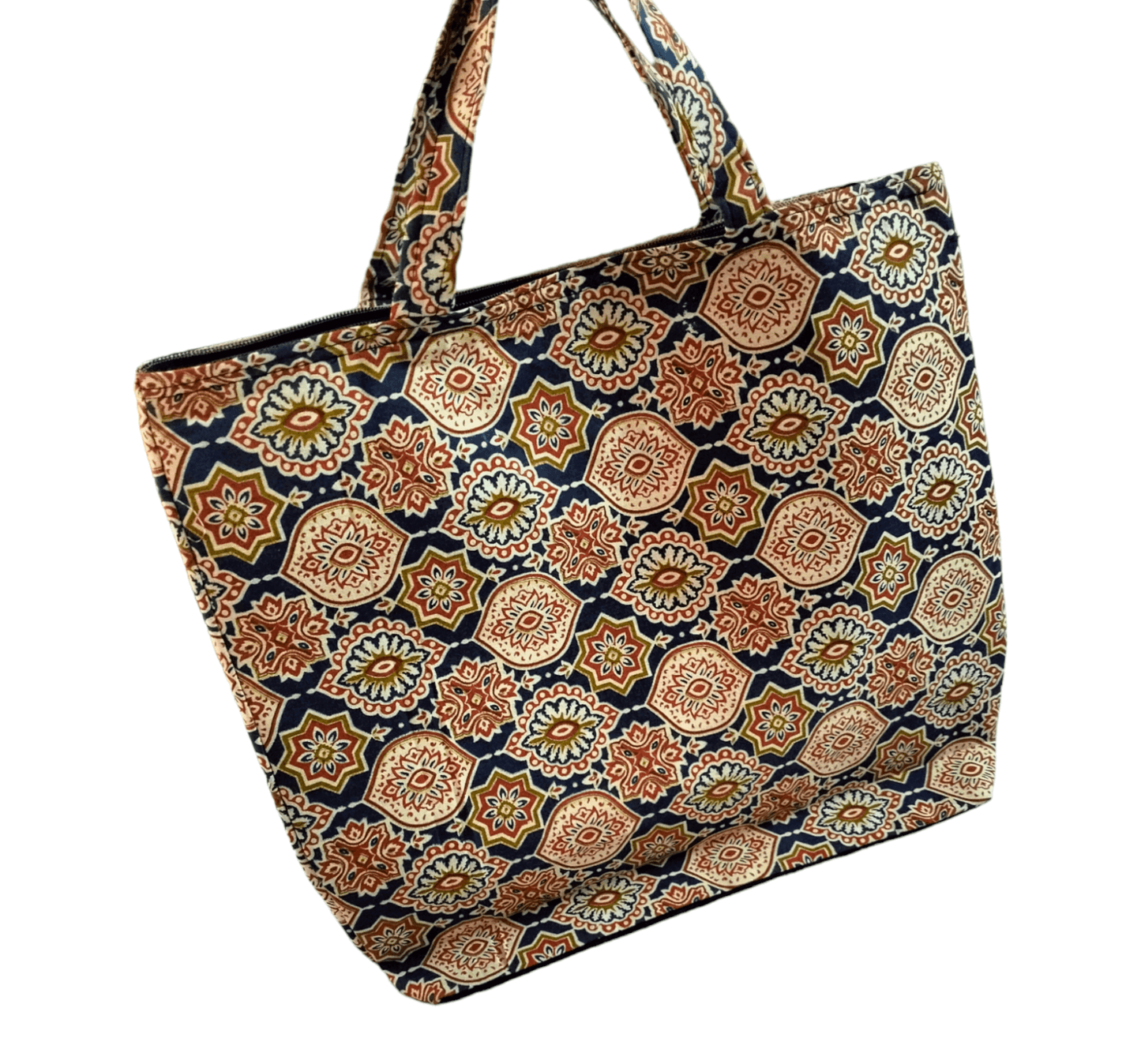 Stylish colorful cotton shantiniketan tote bag for women with zipper - AP BAG BHANDAR