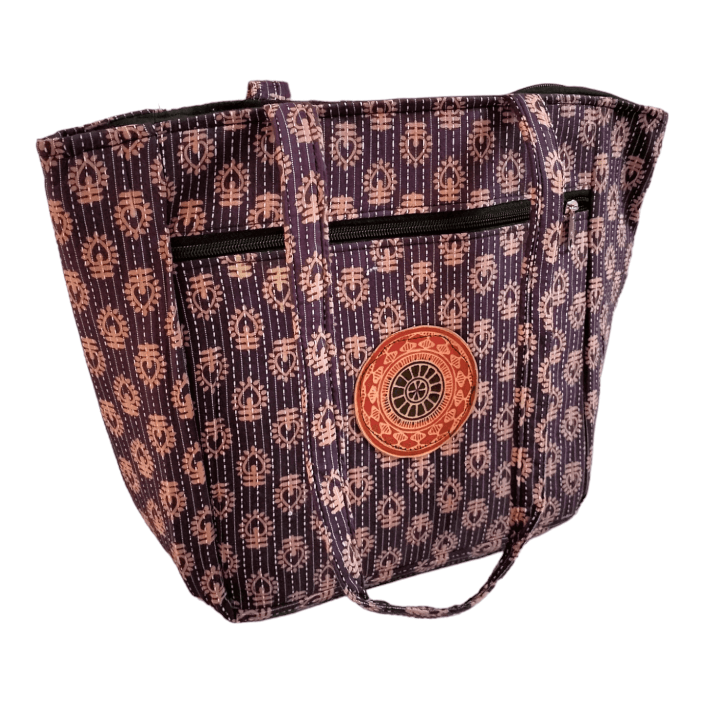 Stylish colorful cotton shantiniketan tote bag for women with zipper - AP BAG BHANDAR