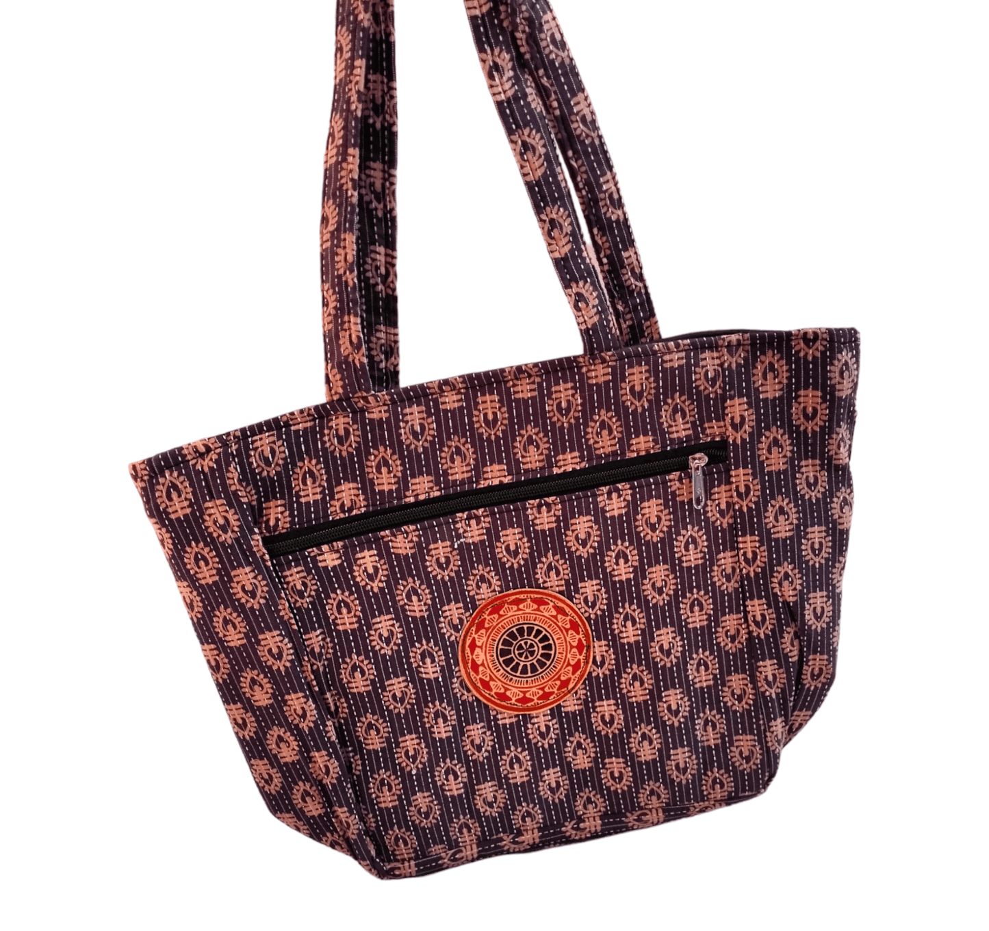 Stylish colorful cotton shantiniketan tote bag for women with zipper - AP BAG BHANDAR