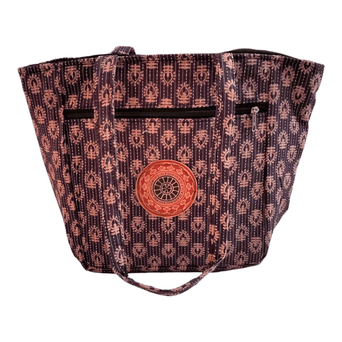 Stylish colorful cotton shantiniketan tote bag for women with zipper - AP BAG BHANDAR