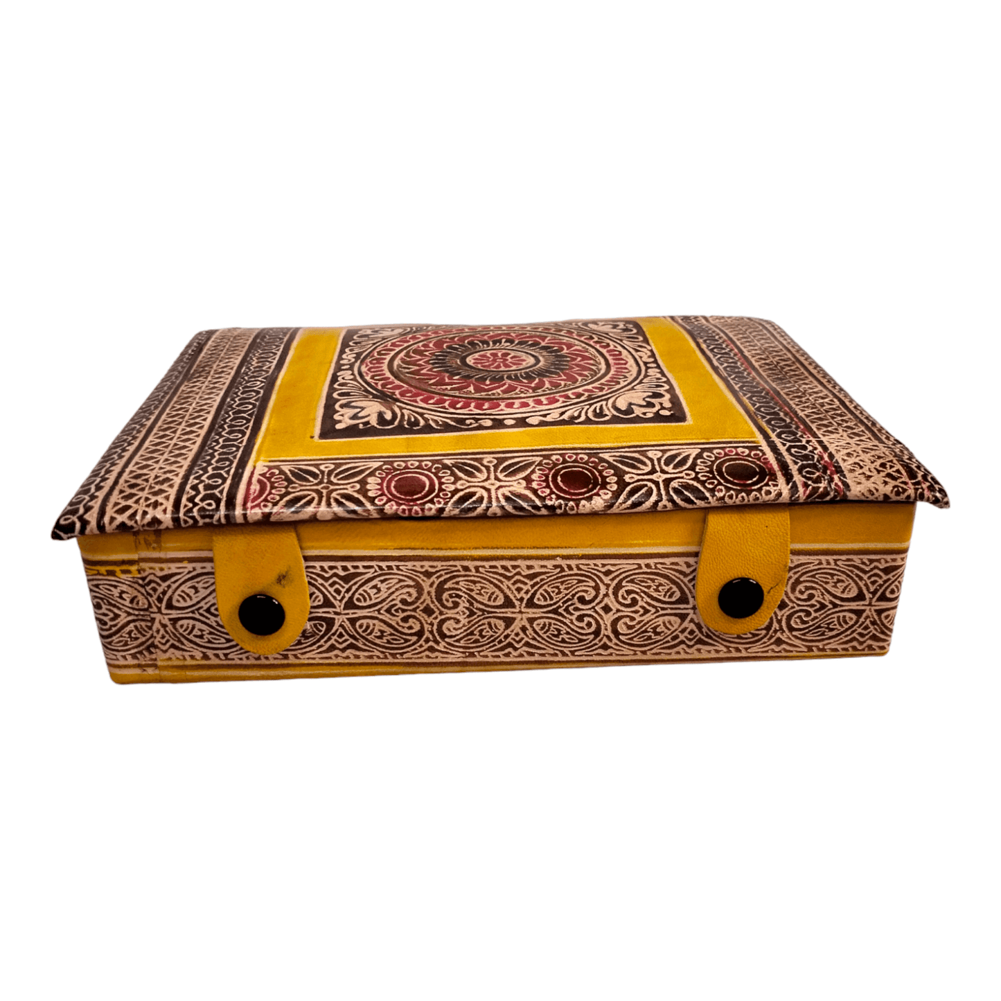 Traditional Shantiniketan Square Jewelry Box for Women - Handcrafted Indian Storage Case with Ethnic Charm - AP BAG BHANDAR