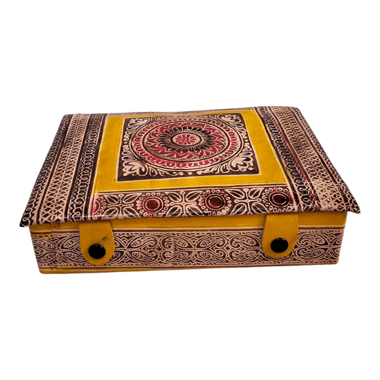 Traditional Shantiniketan Square Jewelry Box for Women - Handcrafted Indian Storage Case with Ethnic Charm - AP BAG BHANDAR