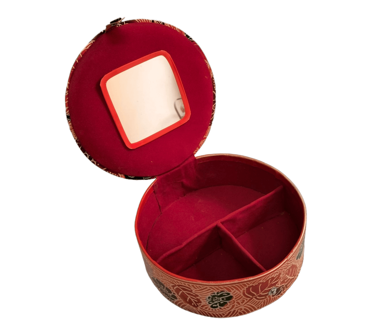 Traditional Shantiniketan Round Jewelry Box for Women - Handcrafted Ethnic Design - AP BAG BHANDAR