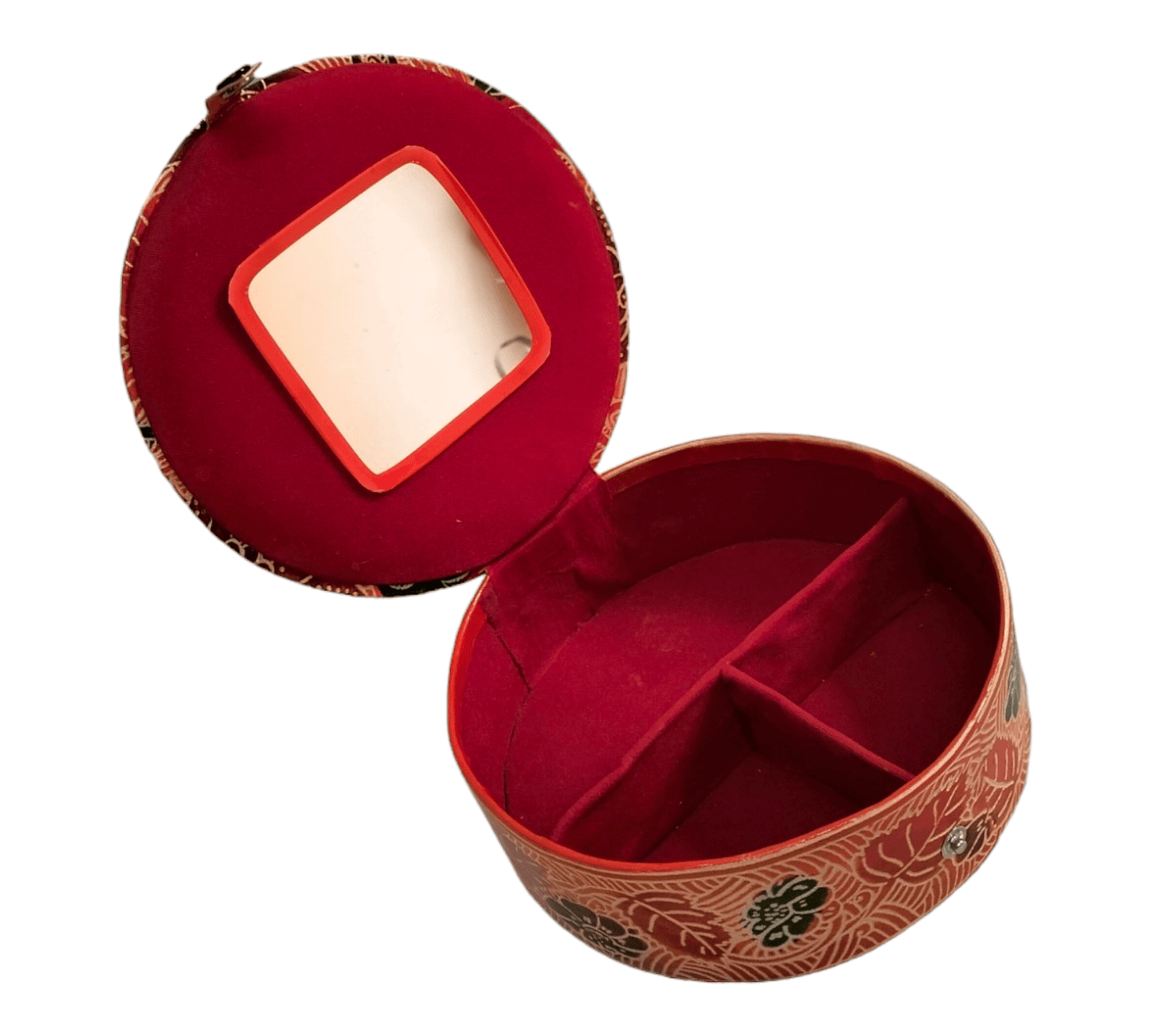 Traditional Shantiniketan Round Jewelry Box for Women - Handcrafted Ethnic Design - AP BAG BHANDAR