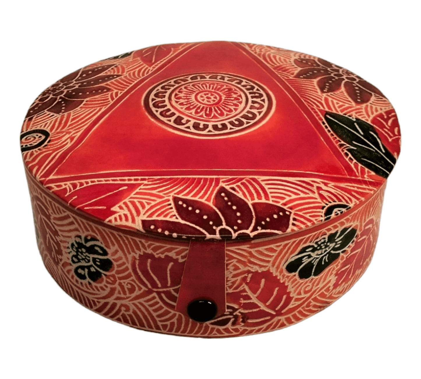 Traditional Shantiniketan Round Jewelry Box for Women - Handcrafted Ethnic Design - AP BAG BHANDAR