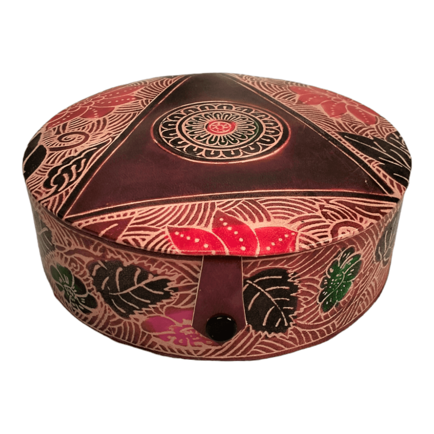Traditional Shantiniketan Round Jewelry Box for Women - Handcrafted Ethnic Design - AP BAG BHANDAR