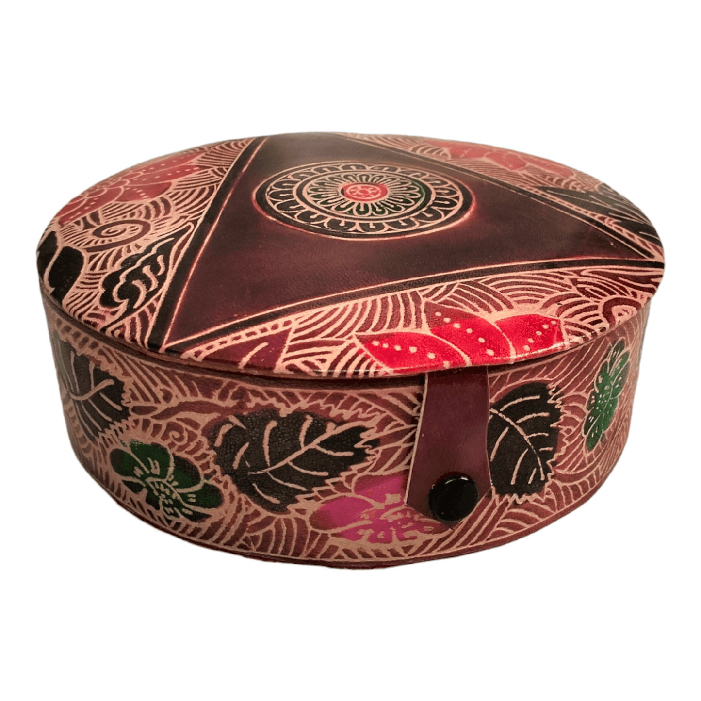 Traditional Shantiniketan Round Jewelry Box for Women - Handcrafted Ethnic Design - AP BAG BHANDAR