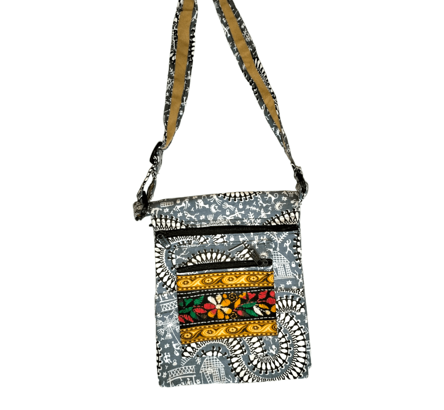 Colorful Shantiniketan Cotton Cloth Sling Bag - Handcrafted Indian Boho Style - AP BAG BHANDAR