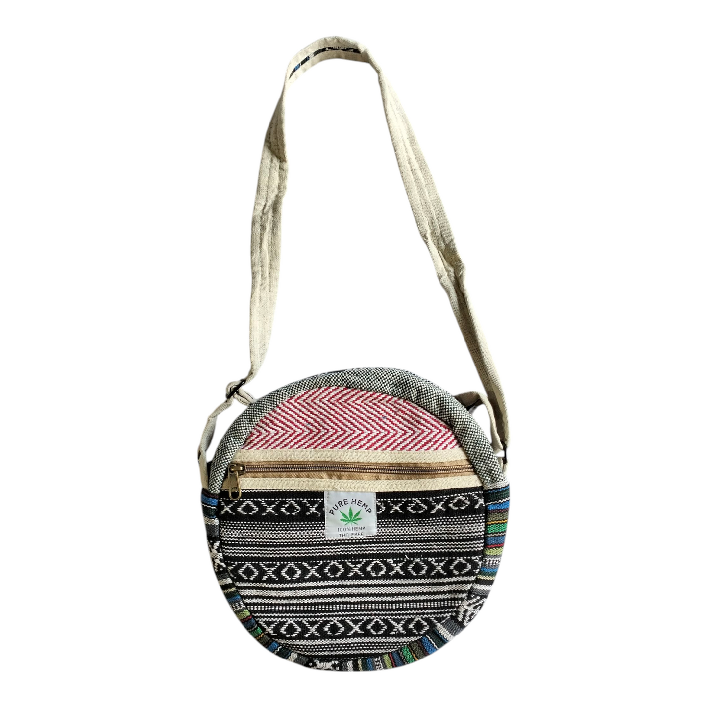Handcrafted Shantiniketan Round Cotton Sling Bag – Made with Pure Hemp