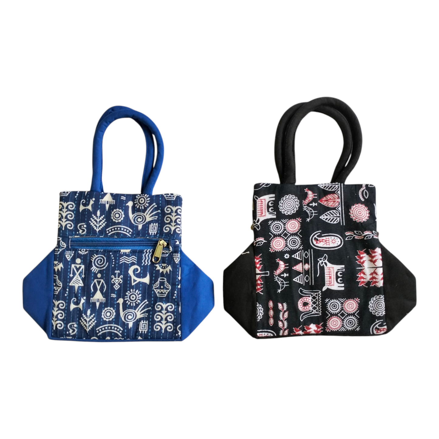 Shantiniketan Art Mini Handbags – Traditional Cotton Bag Combo (2 pcs)