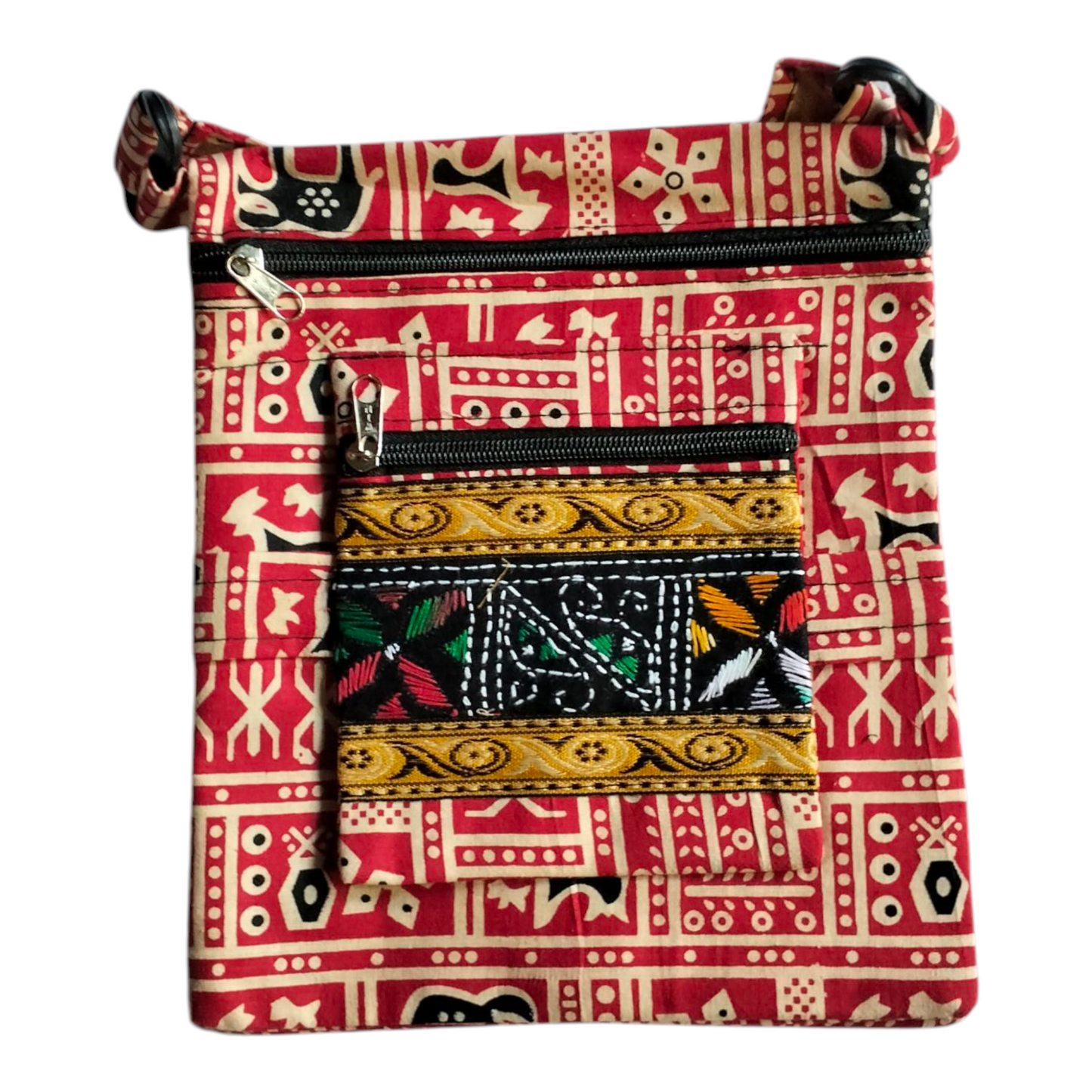 Colorful Cotton Cloth Sling Bag in Shantiniketan Style | Crossbody Handcrafted Indian Boho Style