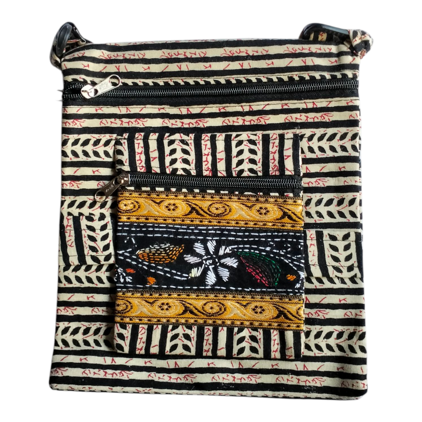 Colorful Cotton Cloth Sling Bag in Shantiniketan Style | Crossbody Handcrafted Indian Boho Style