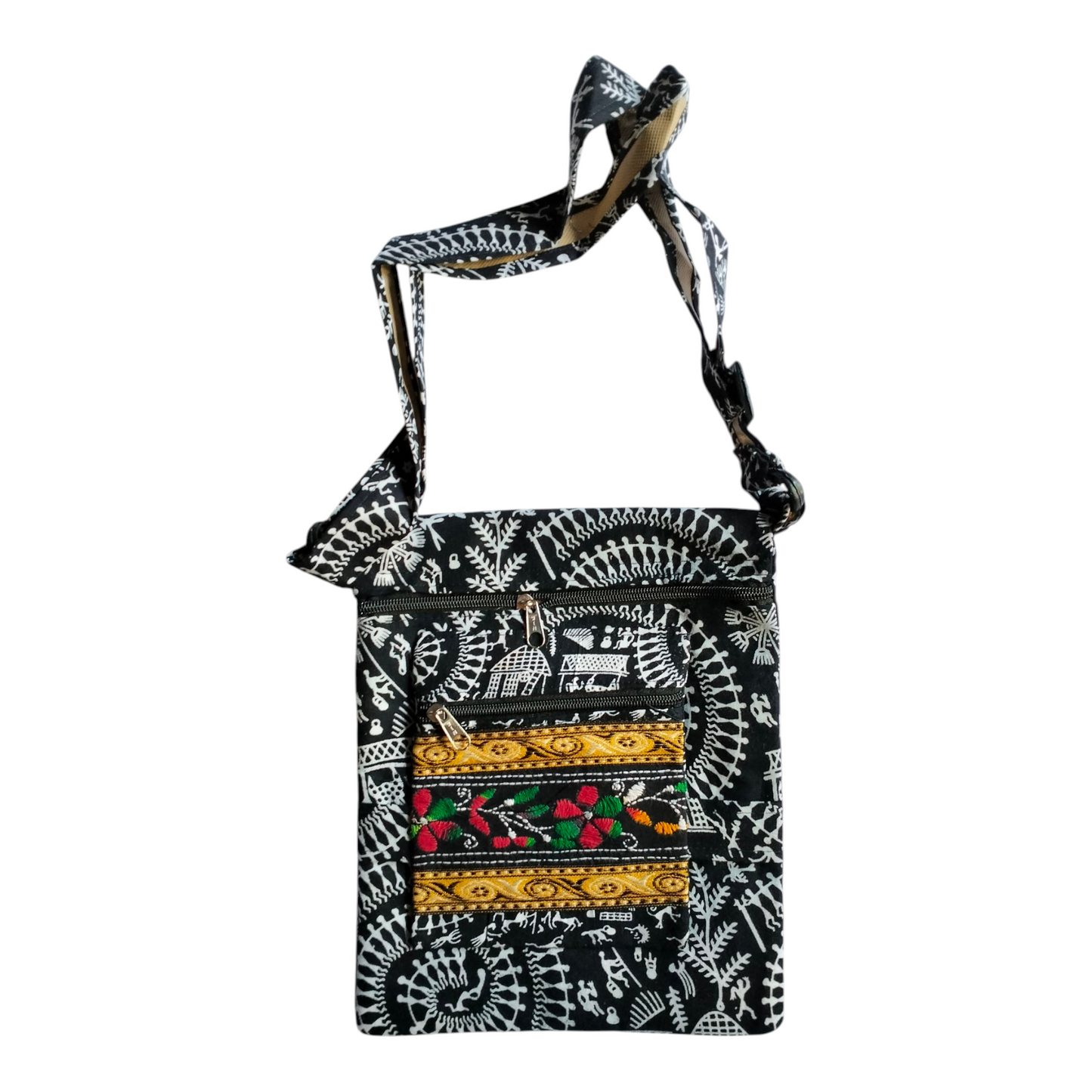 Colorful Cotton Cloth Sling Bag in Shantiniketan Style | Crossbody Handcrafted Indian Boho Style