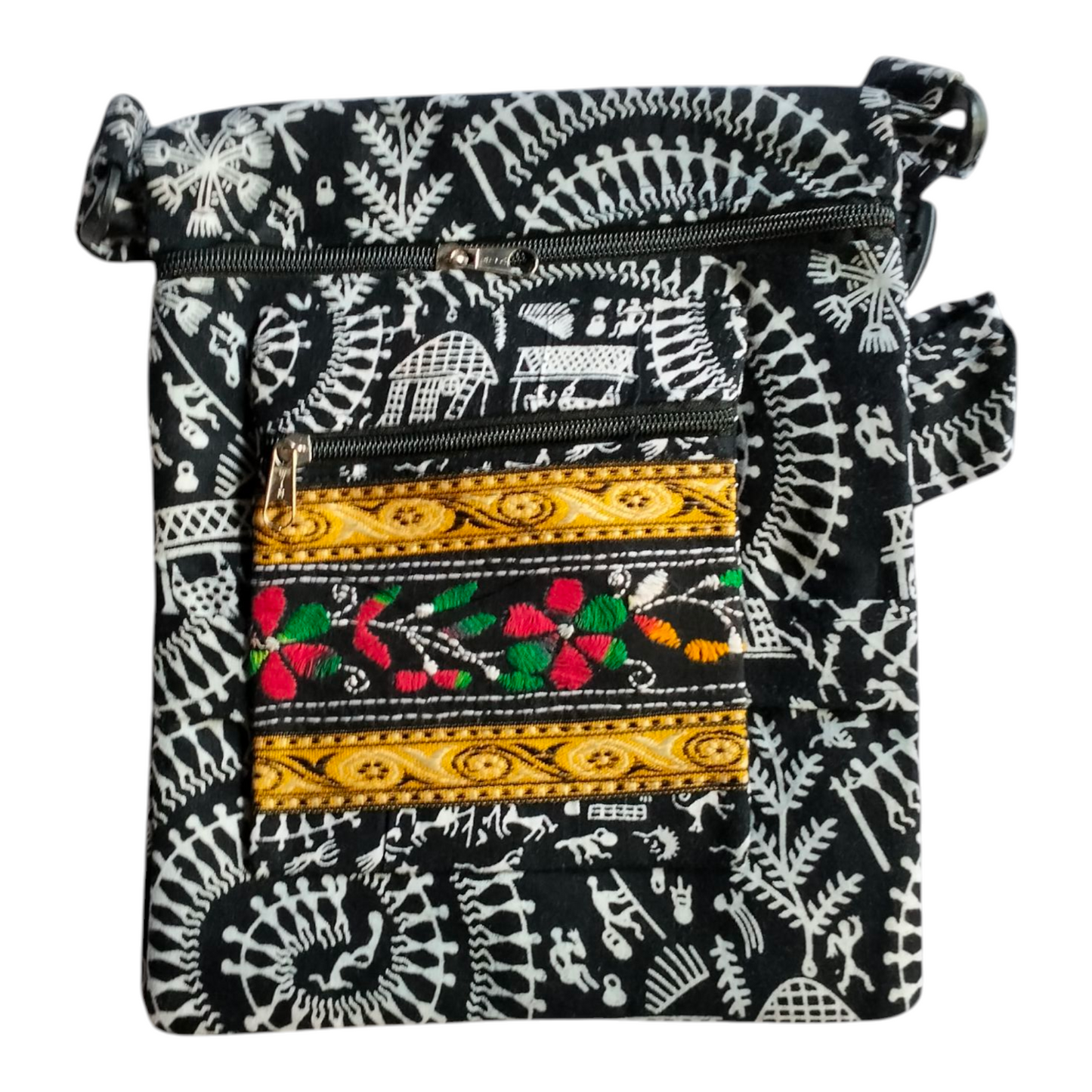 Colorful Cotton Cloth Sling Bag in Shantiniketan Style | Crossbody Handcrafted Indian Boho Style