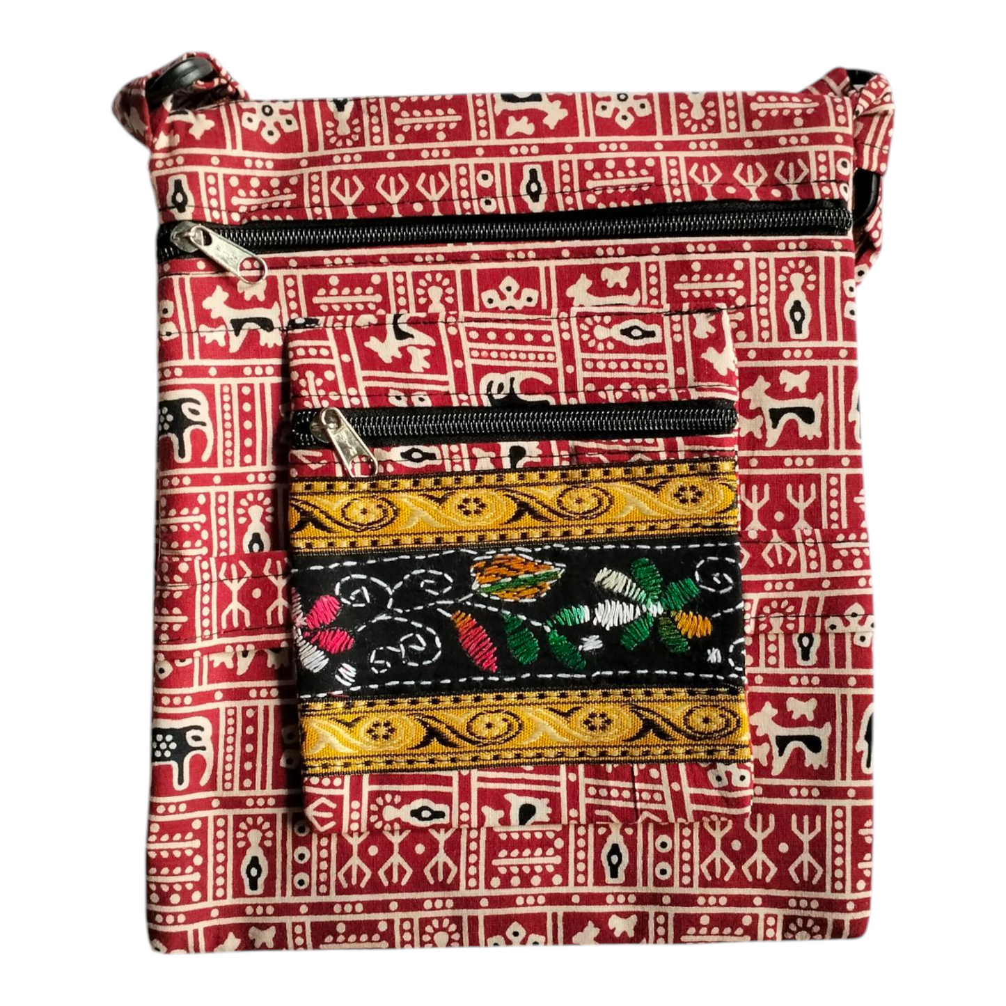 Colorful Cotton Cloth Sling Bag in Shantiniketan Style | Crossbody Handcrafted Indian Boho Style
