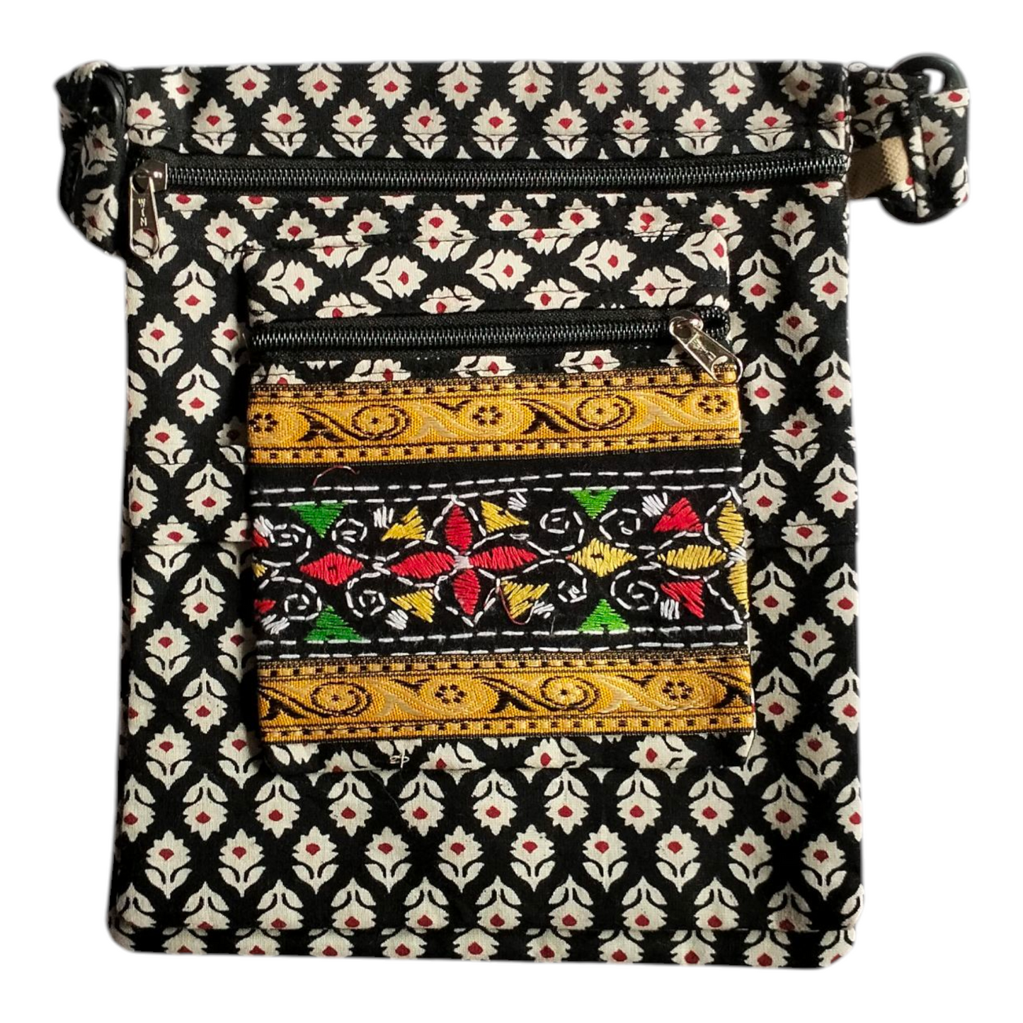 Colorful Cotton Cloth Sling Bag in Shantiniketan Style | Crossbody Handcrafted Indian Boho Style