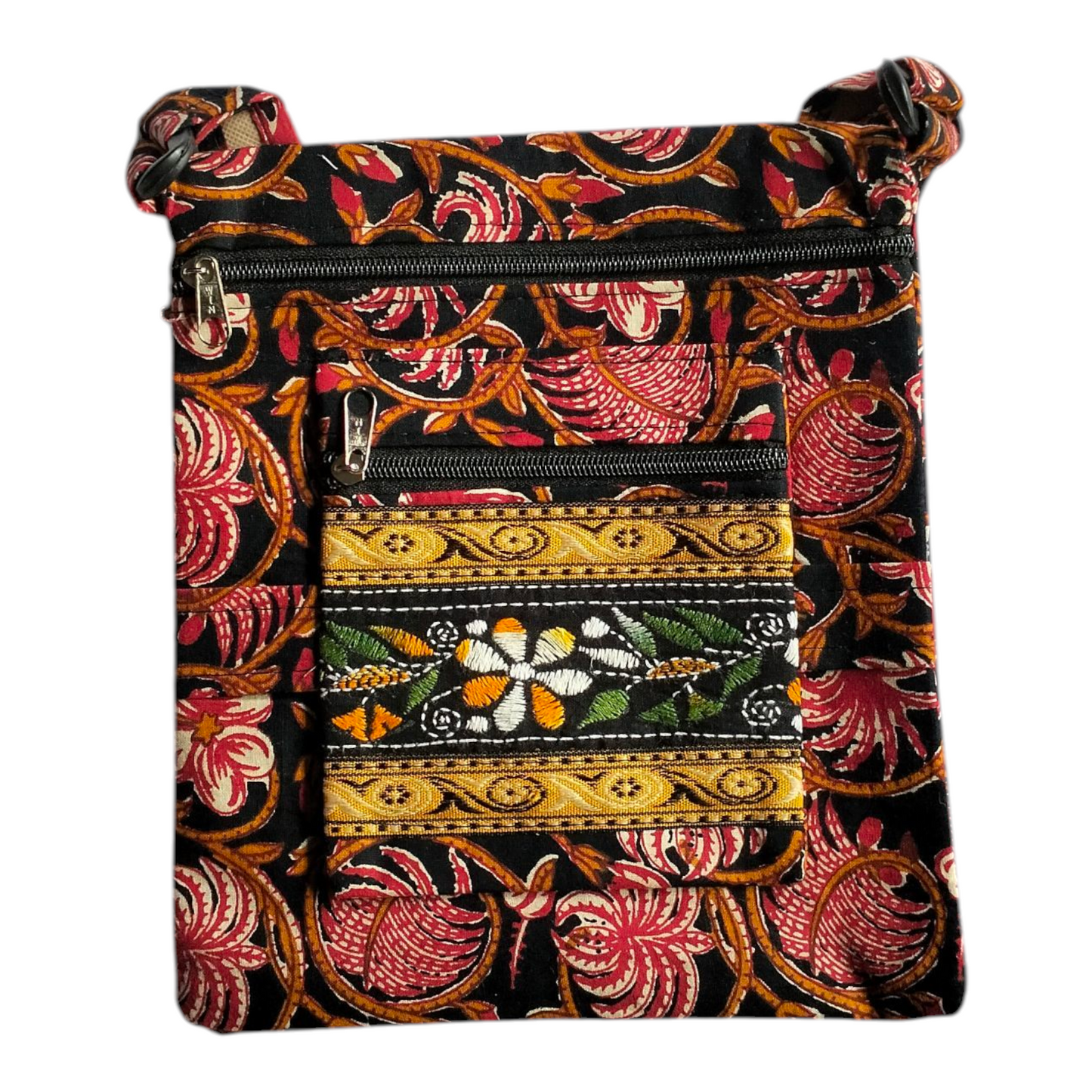 Colorful Cotton Cloth Sling Bag in Shantiniketan Style | Crossbody Handcrafted Indian Boho Style