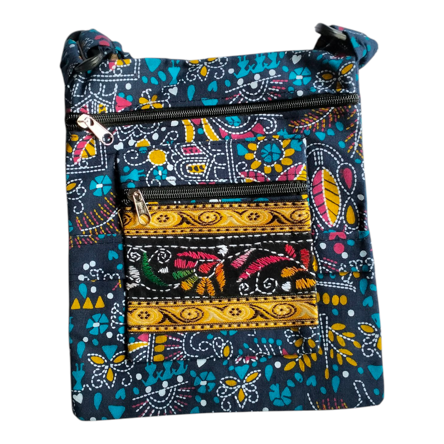 Colorful Cotton Cloth Sling Bag in Shantiniketan Style | Crossbody Handcrafted Indian Boho Style