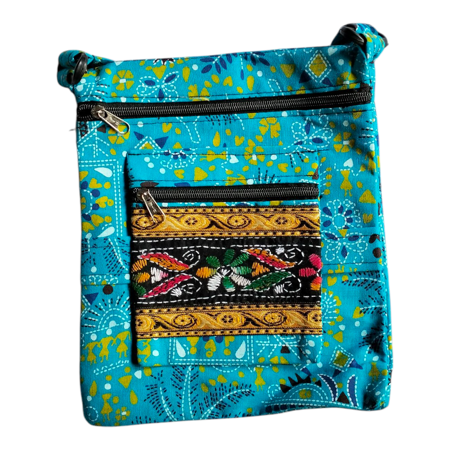 Colorful Cotton Cloth Sling Bag in Shantiniketan Style | Crossbody Handcrafted Indian Boho Style