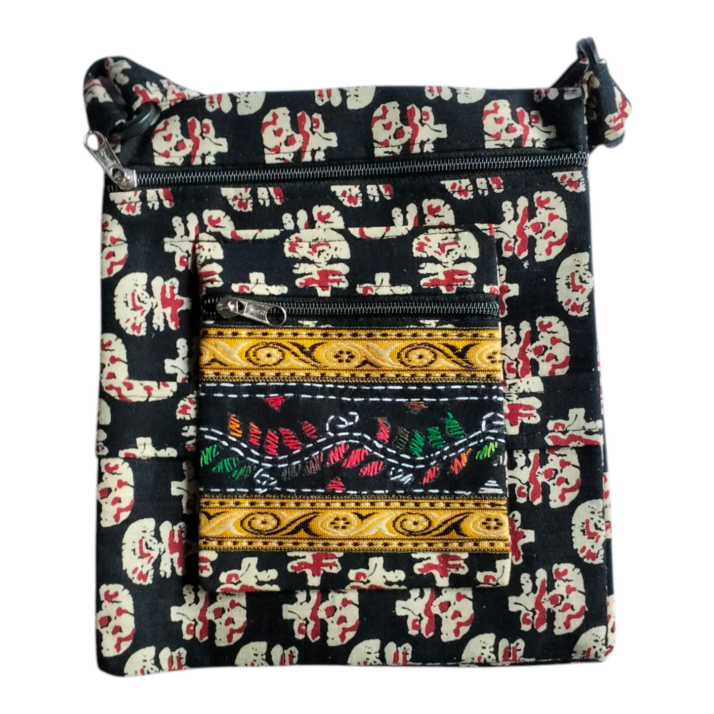 Colorful Cotton Cloth Sling Bag in Shantiniketan Style | Crossbody Handcrafted Indian Boho Style