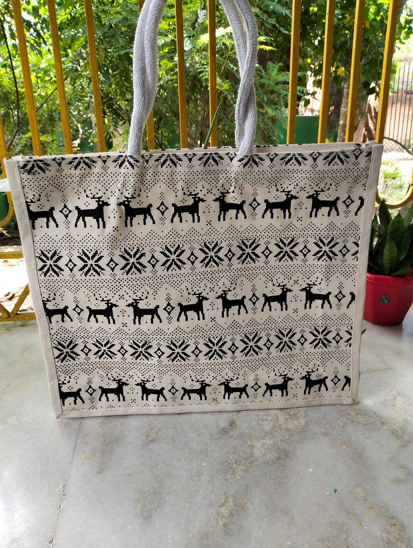 Jute Tote Bag Shantiniketan Style - Spacious Printed Design Eco-Friendly