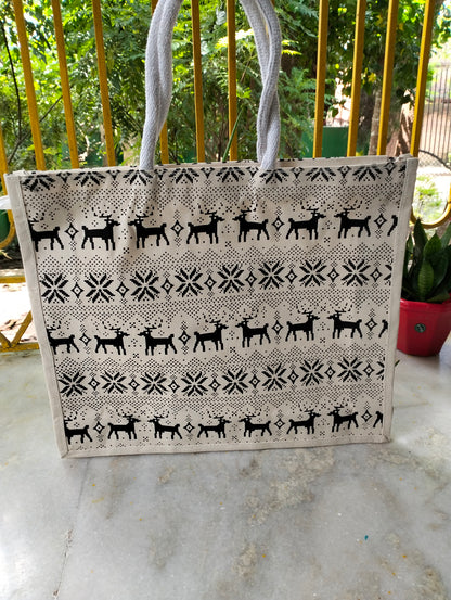 Jute Tote Bag Shantiniketan Style - Spacious Printed Design Eco-Friendly