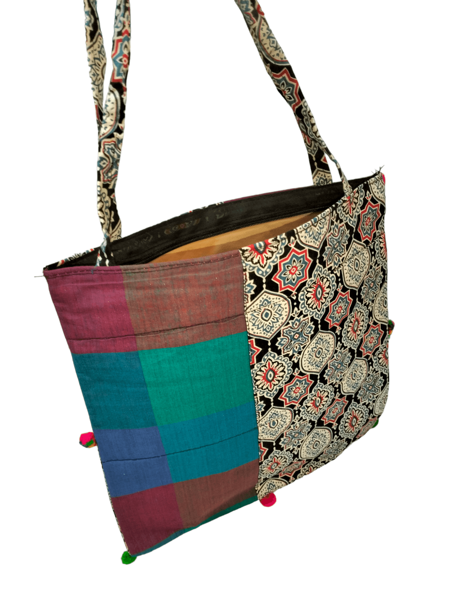 Stylish colorful traditional shantiniketan tote bag for women with zip - AP BAG BHANDAR