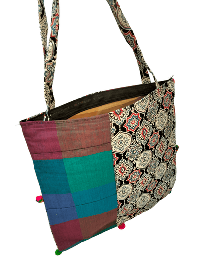 Stylish colorful traditional shantiniketan tote bag for women with zip - AP BAG BHANDAR
