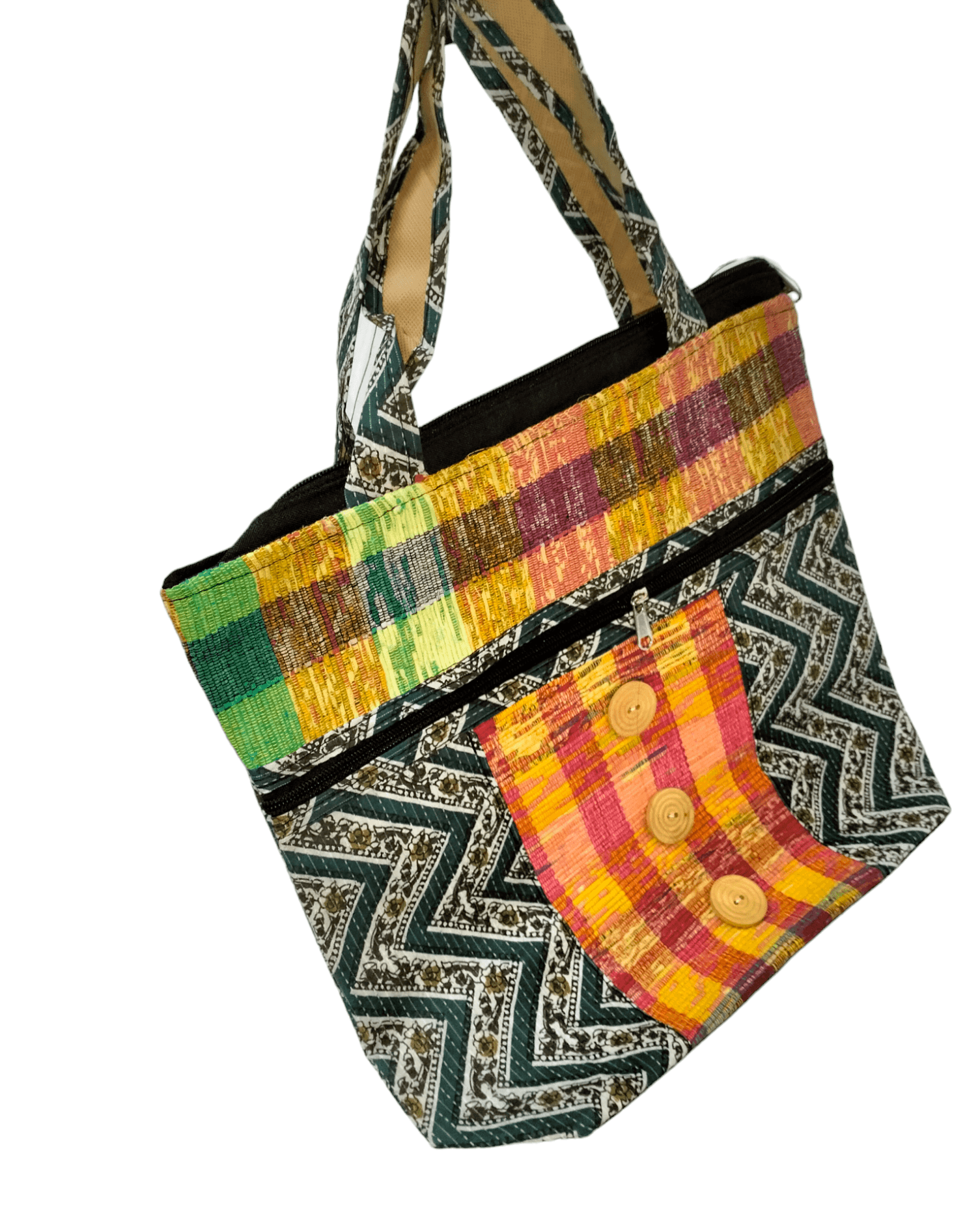 Stylish colorful traditional shantiniketan tote bag for women with zip - AP BAG BHANDAR