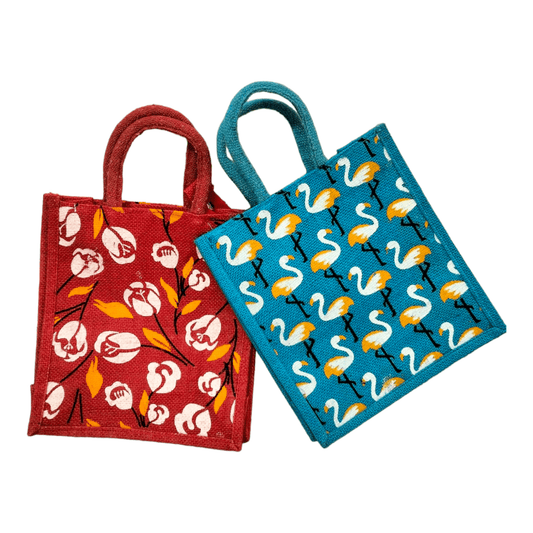 PACK OF 2 Small size stylish colorful jute tote bag for women with zip for grocerry bag/shopping - AP BAG BHANDAR