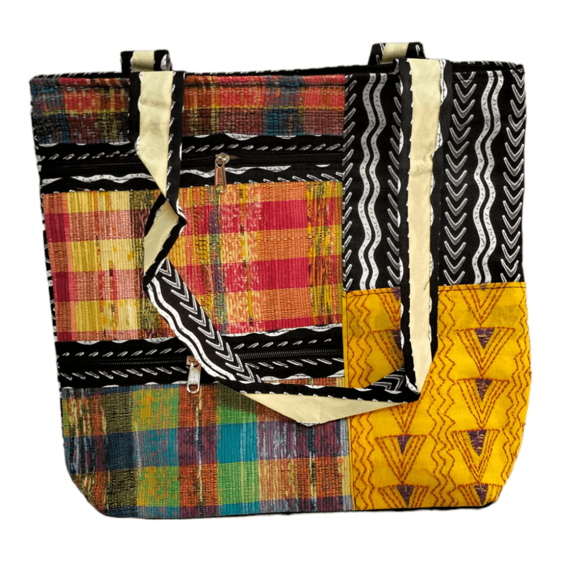 Stylish colorful cotton shantiniketan tote bag for women with zipper - AP BAG BHANDAR