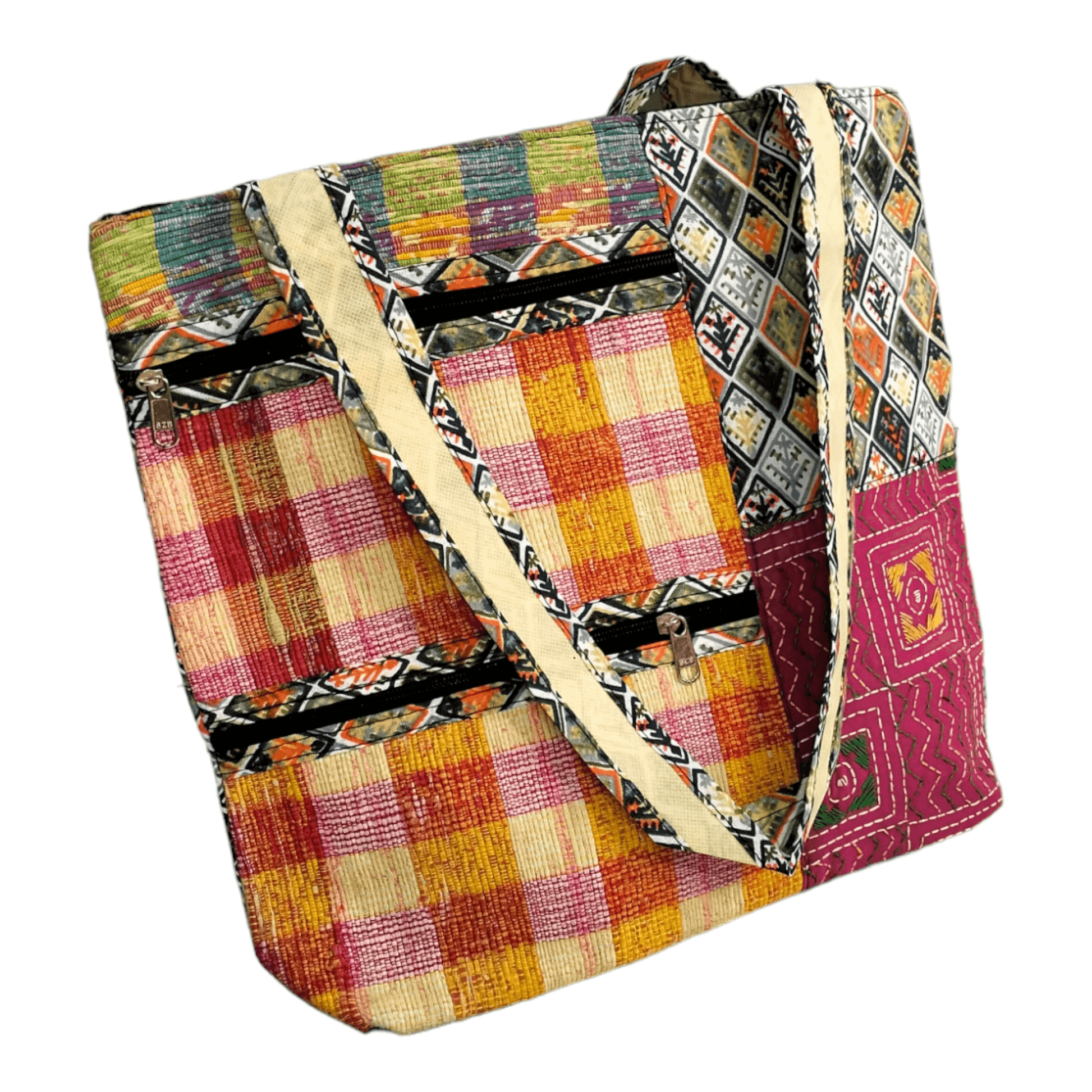 Stylish colorful cotton shantiniketan tote bag for women with zipper - AP BAG BHANDAR